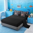 thumbnail image 5 of Manfei Retro Cartoon Fish Coral Jellyfish Ocean Bedding Comforter Set for Kids Boys and Girls, Nautical Life Print King Bedding Sets, Black Reversible 7pcs, 5 of 6