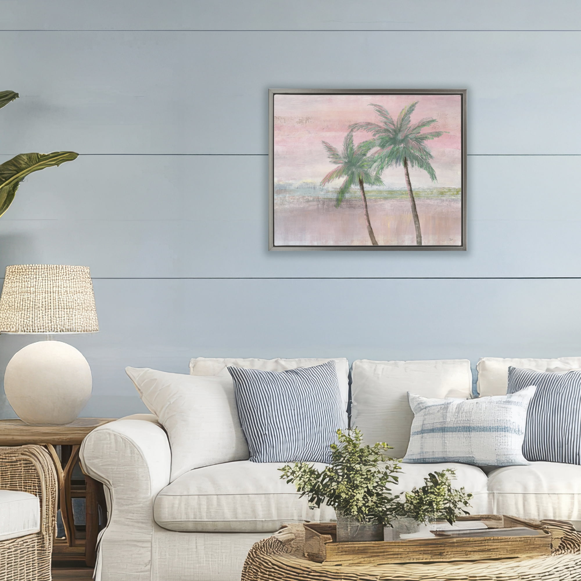 Stupell Industries Sunset Palms at Dusk Gray Framed Floater Canvas Wall Art, design by Nan