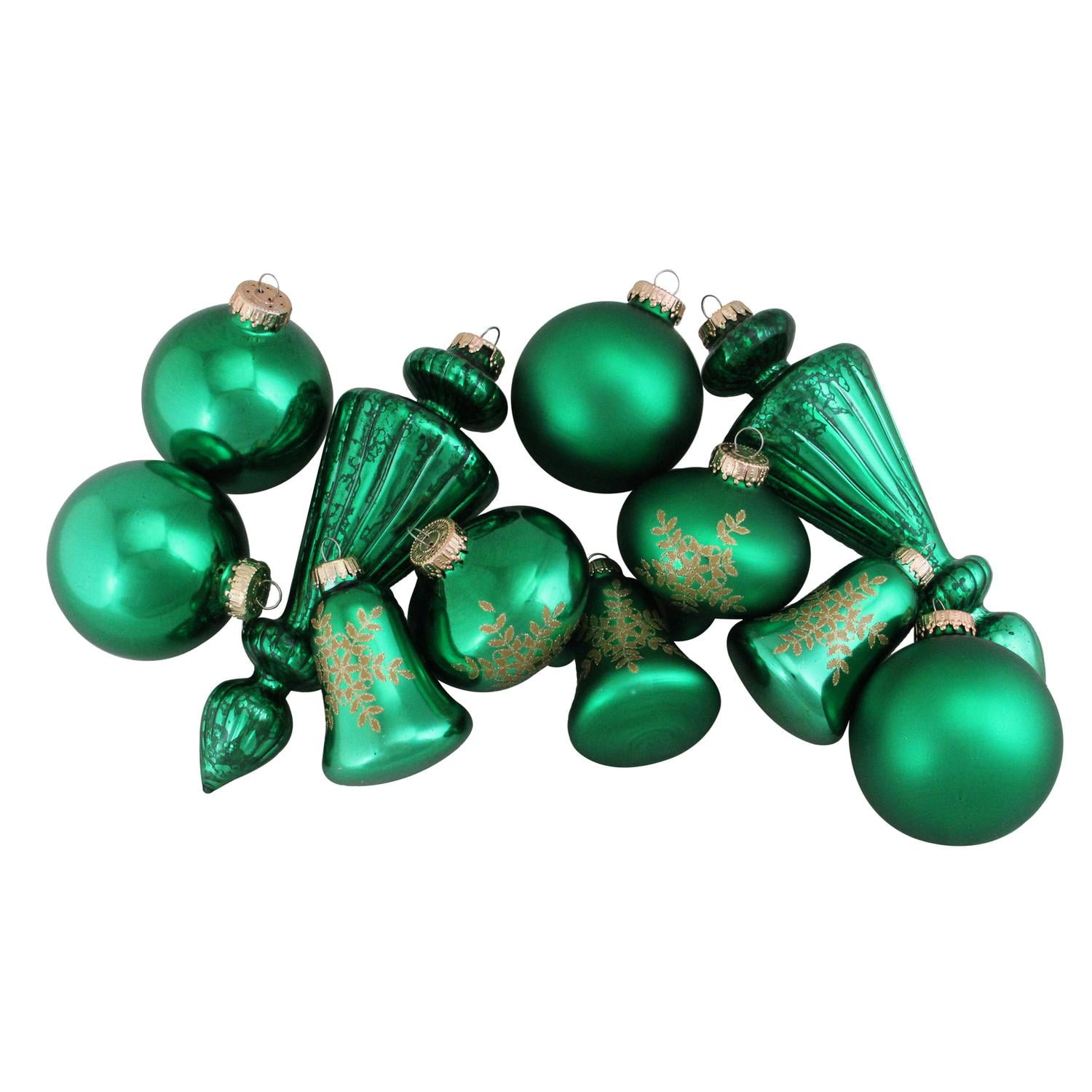 36-Piece Set of Green and Gold Asymmetrical Christmas Ornaments
