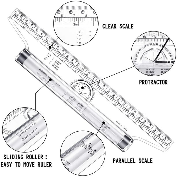 2 Pieces Plastic Measuring Rolling Ruler, Drawing Roller Ruler
