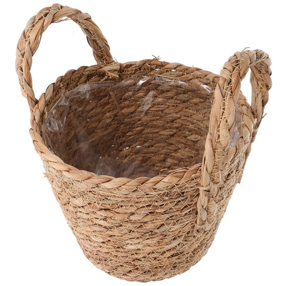 KALLORY 1Pack Woven Planter Khaki Bulrush Round Rustic Style Flower Planter Basket for Indoor Plants 20.00X17.0X17.0in
