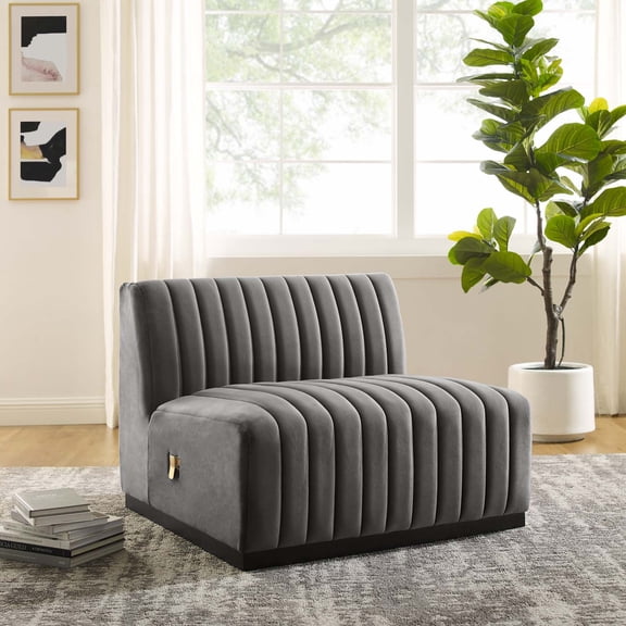 Modway Conjure Channel Tufted Performance Velvet Armless Chair in Black Gray