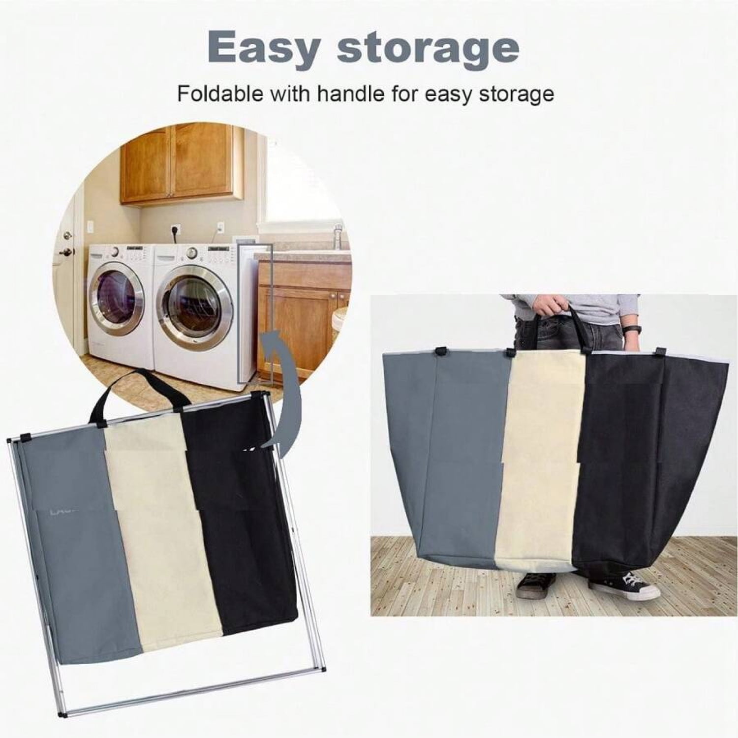 110L Large Laundry Basket,3 Section Sorted Laundry Hamper For Laundry Room Organization,Collapsible Hamper,Suitable For Clothing Storage,Toy Storage,Yoga Mat Storage