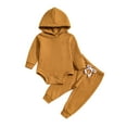 thumbnail image 2 of Qingpeng Toddler Boys Girls Fall Winter 2Pcs Set Solid Color Crewneck Hooded Sweatshirt & Joggers Pants Fall Outfits Set, 2 of 8