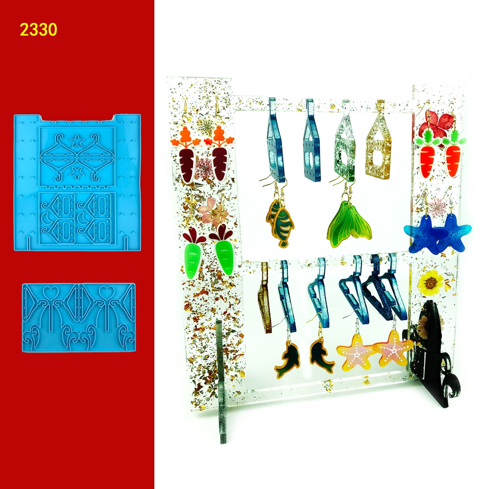Oasiva 2 Pcs Earring Display Stand Moulds Set Hanger Shaped Jewelry Organizer Holder Mold Earrings Rack Silicone Molds