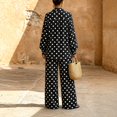 thumbnail image 4 of Szluipve Women Polka Dot 2 Piece Outfits Long Sleeve Button‑Down Shirt & Elastic Waist Wide Leg Pants Casual Beach Matching Set Black 2XL, 4 of 8