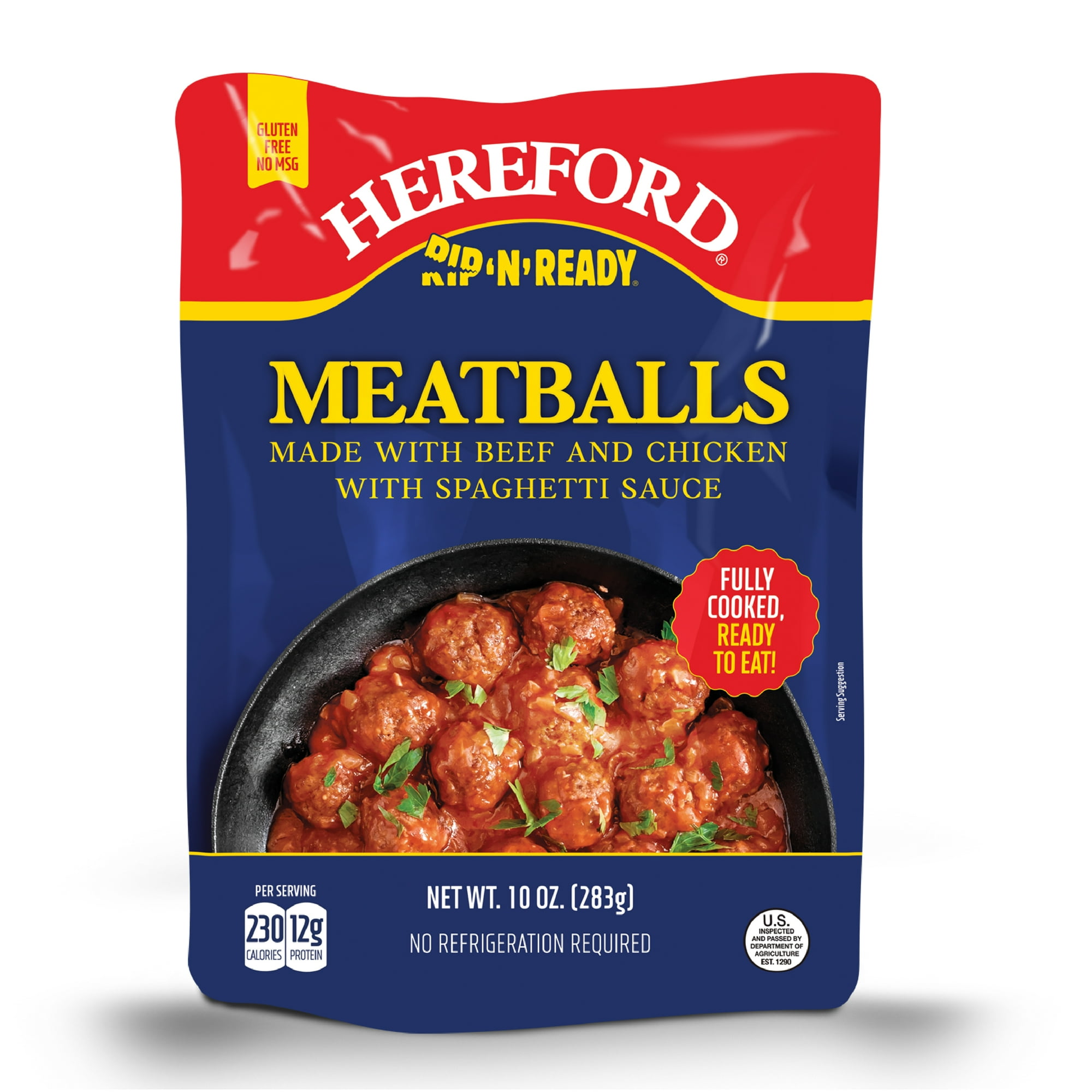 Hereford Meatballs with Spaghetti Sauce, Fully Cooked, Shelf Stable, 10 oz Pouch