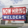 thumbnail image 2 of Now Hiring Welders Welding Jobs 13 oz Heavy Duty Vinyl Banner Welder Jobs Available Help Wanted Sign for Business Advertising Indoor/Outdoor Single-Sided with Metal Grommets (4x6 ft, Re & Wh & Bl), 2 of 6