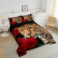 thumbnail image 2 of Red Rose Cheetah Bedding Set,Cat Leopard Print Comforter Set,Romantic Flowers Down Comforter,Animal Theme Bedroom Decor Youth Men Women Female,Full Size 3 Pcs, 2 of 6