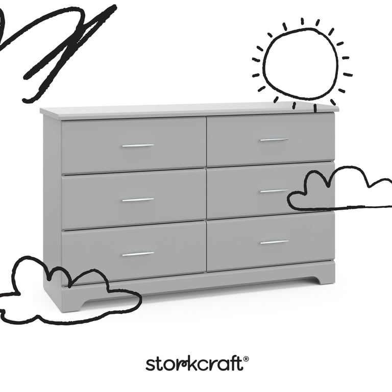 Storkcraft Brookside 6 Drawer Nursery Double Dresser, Pebble Gray