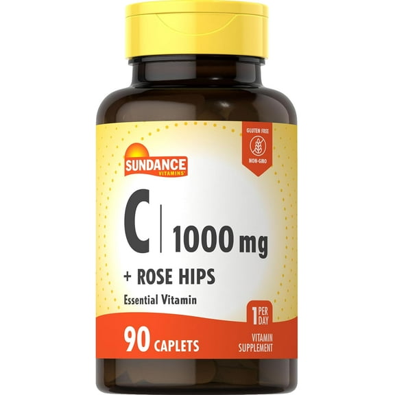 Vitamin C 1000mg With Rose Hips | 90 Vegetarian Caplets | For Men and Women | by Sundance