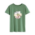 thumbnail image 3 of QAFOPEH Women Daisy Print Crew Neck Short Sleeve Solid T-Shirt, 3 of 6