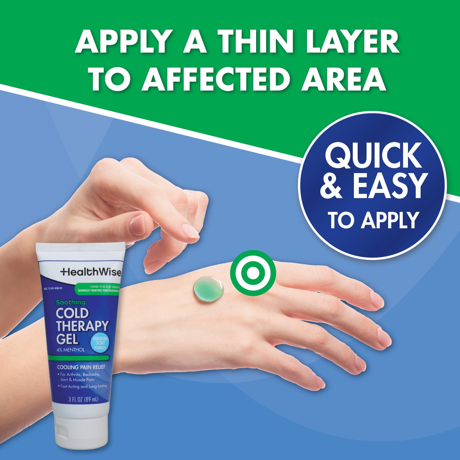 HealthWise Soothing Cold Therapy Gel | 4% Menthol | Vanishing Scent | 3.0 Oz | Arthritis Pain Relief | Topical Analgesic