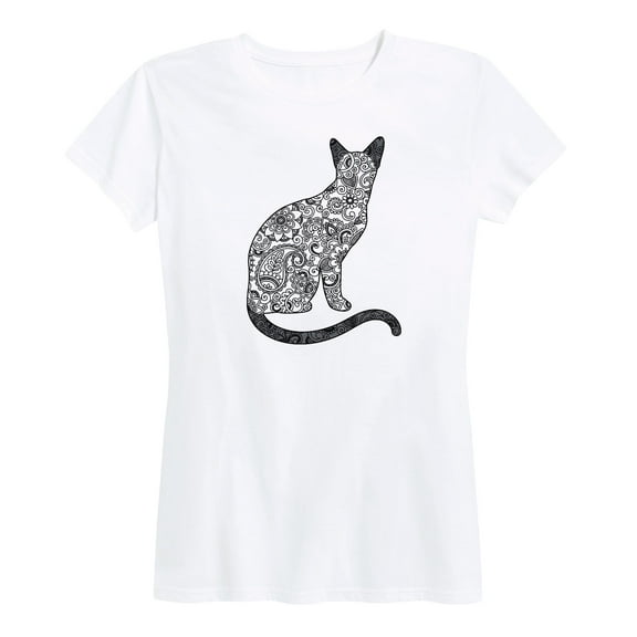 Instant Message - Paisley Mandala Cat - Women's Short Sleeve Graphic T-Shirt