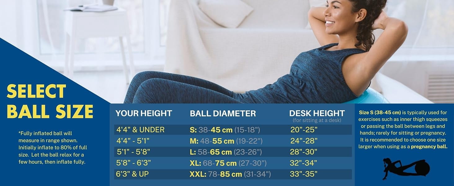 Innotech Extra Thick Yoga Ball Exercise Ball, 5 Sizes Gym Ball, Heavy Duty Ball Chair for Balance, Stability, Pregnancy, Quick Pump Included.