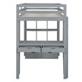 thumbnail image 5 of Full Size Loft Bed with Large Shelves, Writing Desk and LED Light, Solid Wood Loft Bed Frame with Ladder and Safety Guardrails for Kids Girls Boys Bedroom, No Box Spring Needed, Gray, 5 of 7