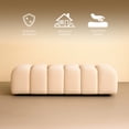 thumbnail image 3 of Ilios Innova | Taburete Tofu beige tapizado en tela de canna con diseño minimalista, asiento acolchado de espuma cómodo, estructura de madera resistente para sala, recámara o recibidor., 3 of 9