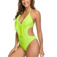 thumbnail image 3 of Lucakuins Bikini de verano de una pieza para mujer, sin mangas, cuello en V, cuello colgante, borlas, natación, verano, playa, traje de baño Lucakuins moda, 3 of 6