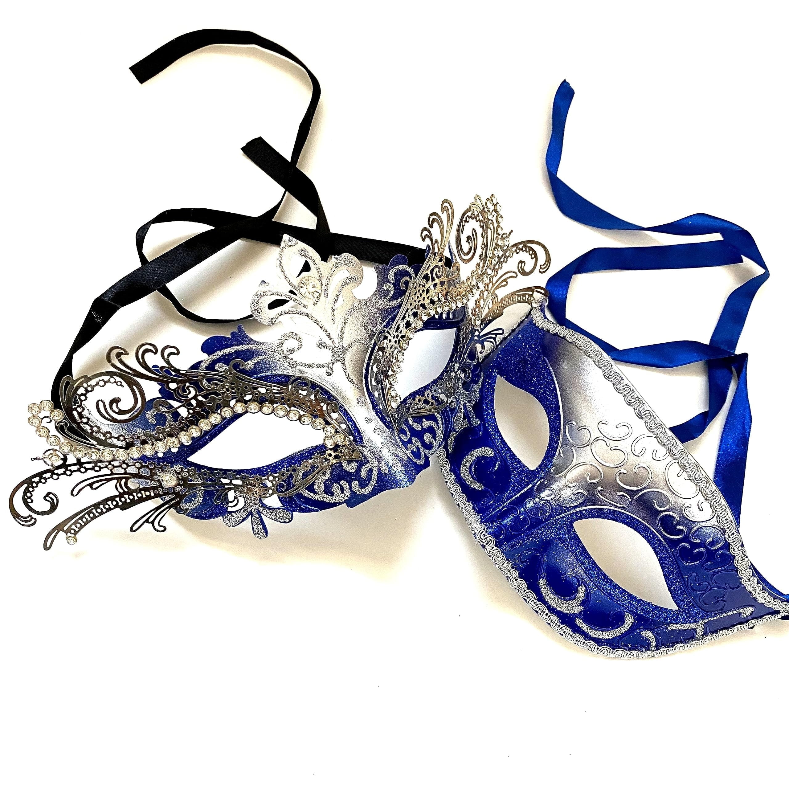 Masqueradeドロリス　SEC + Ostrich Feather Venetian Masquerade Mask for Women M6131 Silver