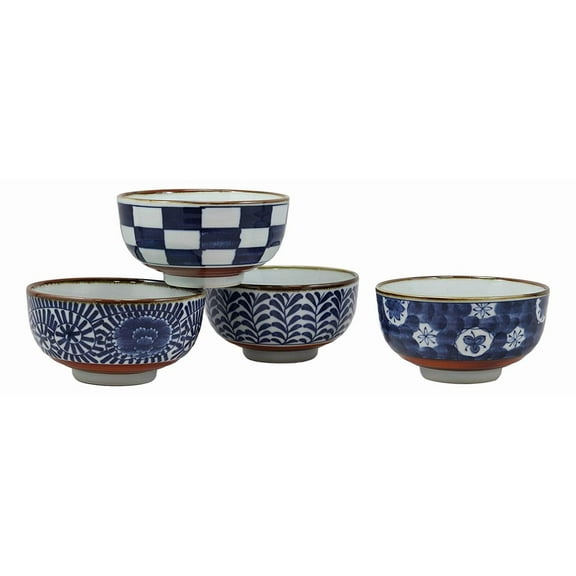 Japanese Shades Of Blue Artistic Porcelain Bowls Set of 4 Rice Salad Miso Soup