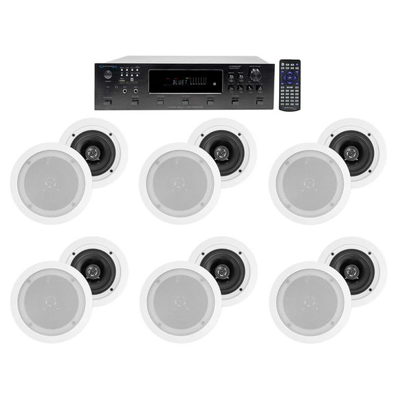 6000w (6) Zone, Home Theater Bluetooth Receiver 12) 5.25" White Ceiling Speakers