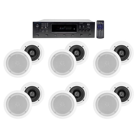 6000w (6) Zone Home Theater Bluetooth Receiver+12) 5.25 White Ceiling Speakers