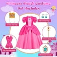 thumbnail image 2 of Deluxe Gift Princess Peach Costume for Girls Dress Up Outfit with Accessories, 2 of 5
