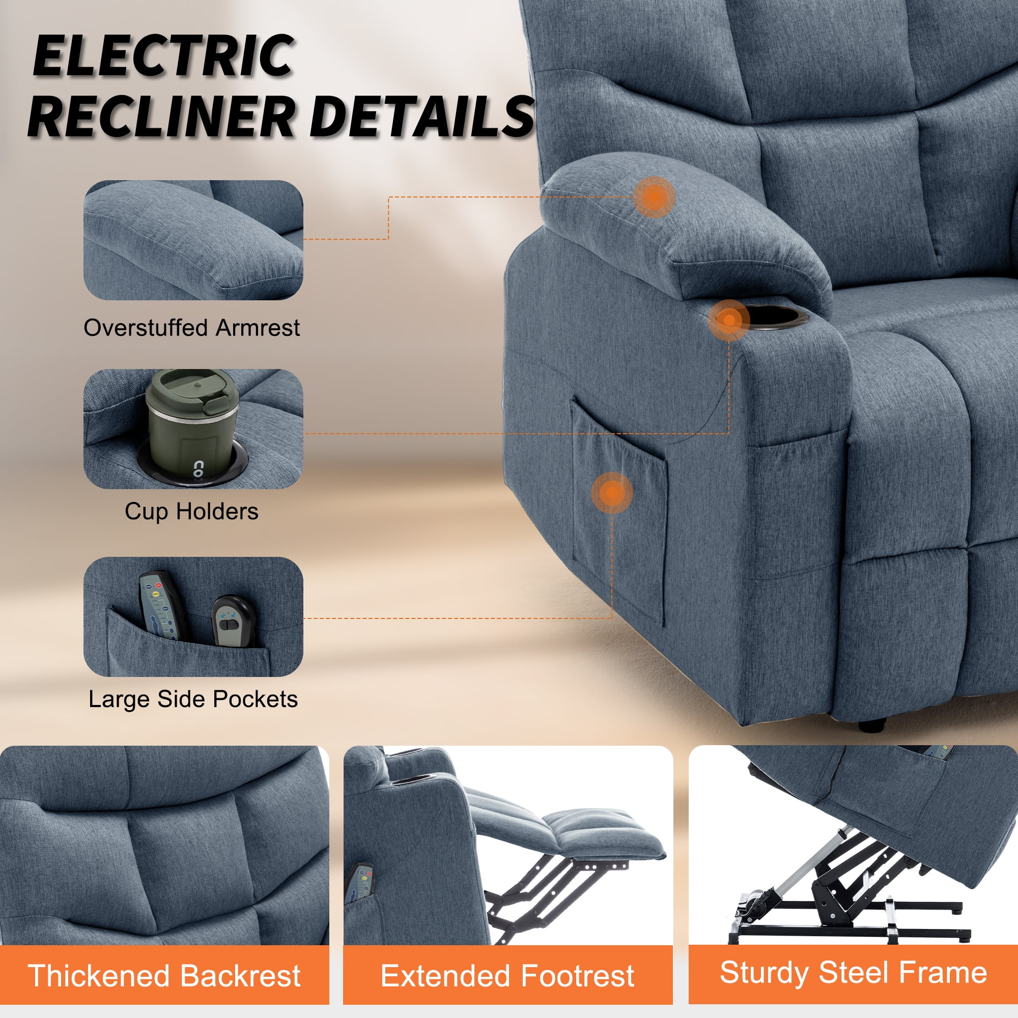 Korser Power Lift Recliner Chair for Elderly with Massage for Living Room,Blue
