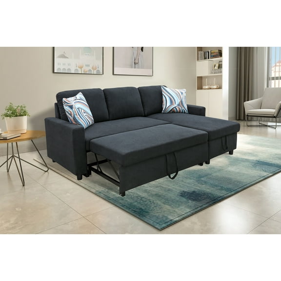 Modern Black Flannelette 2-Piece Living Room Sofa Bed Ensemble