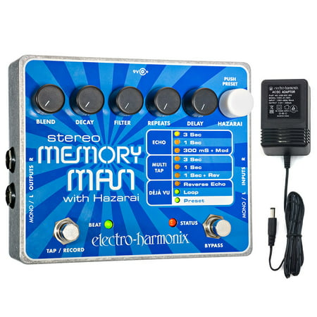 Electro-Harmonix STEREO MEMORY MAN WITH HAZARAI Digital Delay/Looper Guitar Effects Pedal, 9.6DC-200 PSU