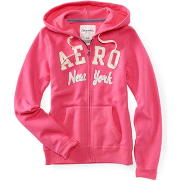 Aeropostale Sudadera con capucha y cremallera completa Aero Ny para mujer, rosa, XS