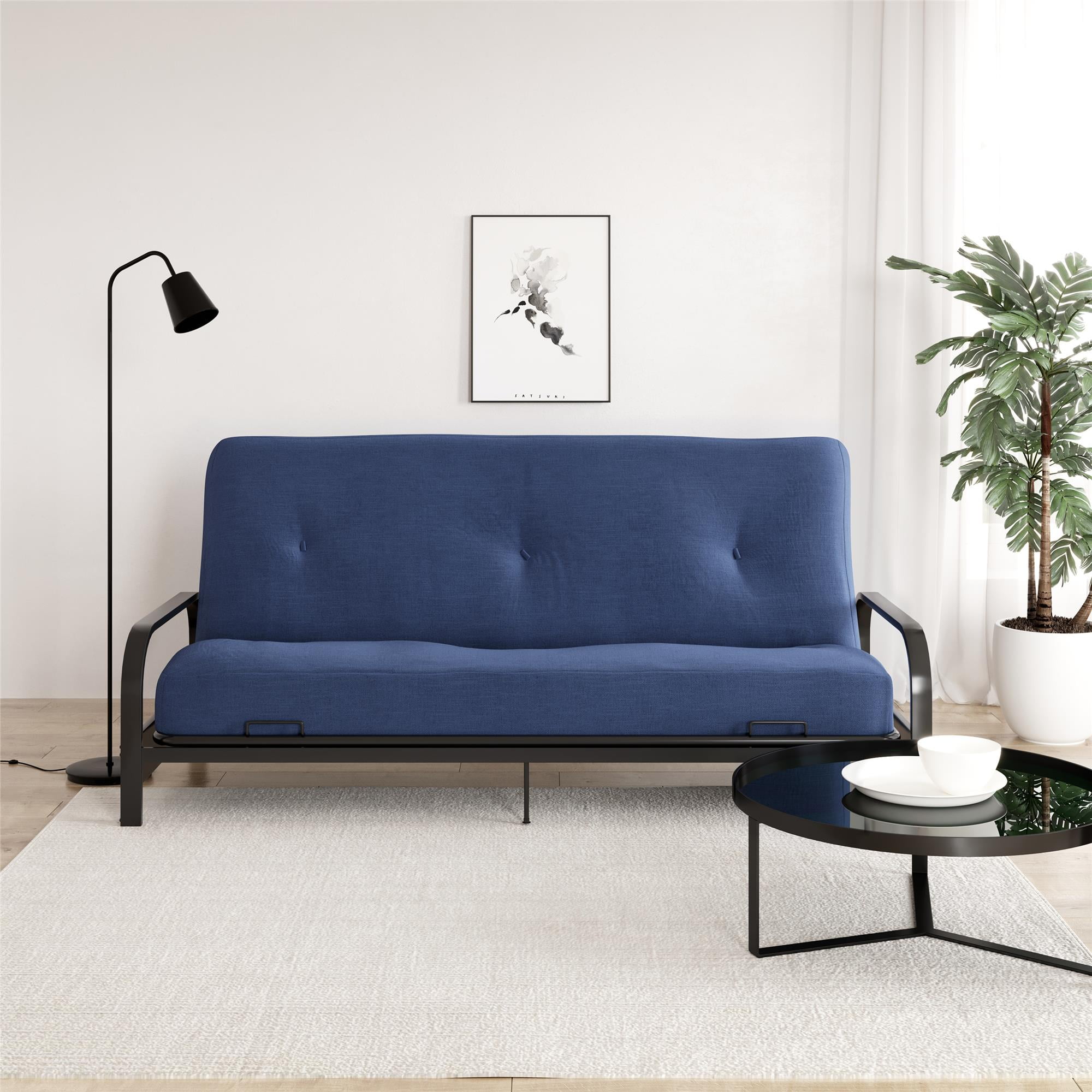 DHP Caden 8 Inch Futon Mattress with Tufted Cover and Recycled Polyester Fill, Full, Blue