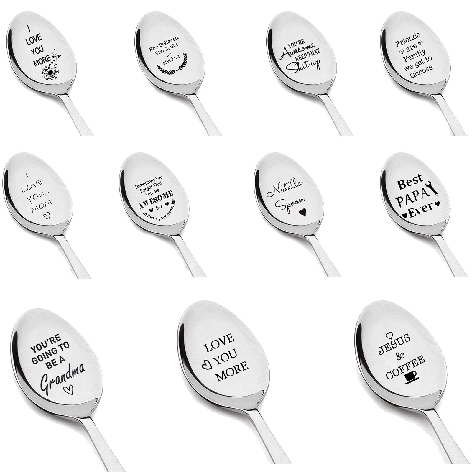 KABOER 1 Pack Ice Cream English Letter Lettering Stainless Steel Coffee  Dessert Scoop Personalized Gift Scoop 