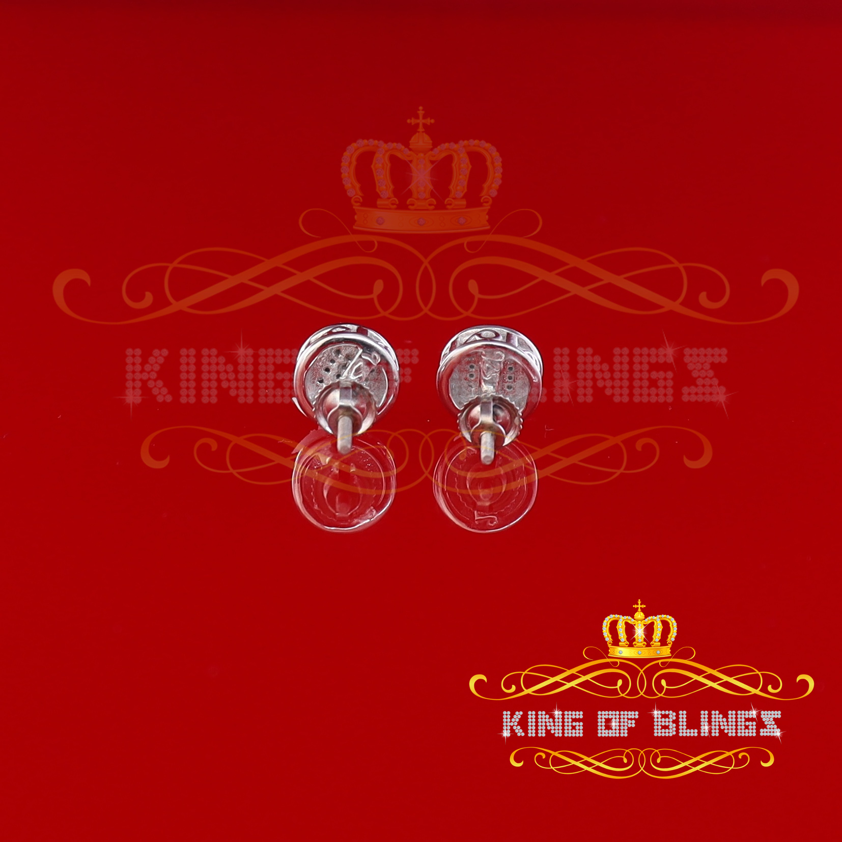 King of Bling's 0.10ct Diamond 925 Sterling Silver White For Women's & Men's Round Stud Earring