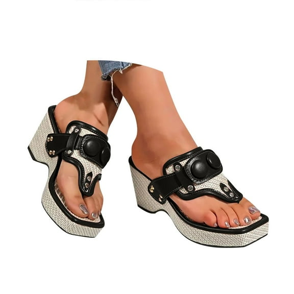 Platform Wedge Sandals for Women 2025 Fashion Casual Square Toe Flip Flop High Heel Dressy Slides