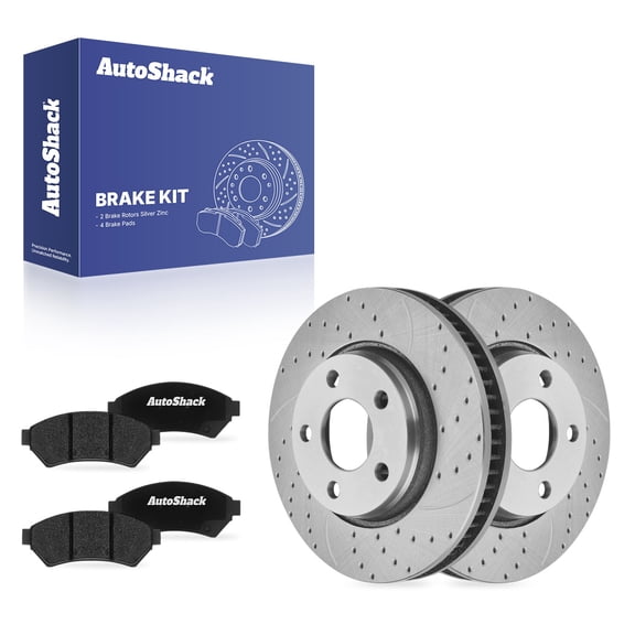 AutoShack Front Vented Drilled & Slotted Silver Zinc Coated Brake Rotors   Ceramic Pads 6-PC Brake Kit Replacement for 2005-2009 Buick LaCrosse 2005-2009 Buick Allure SilverShield Pro 11.69" (297 mm)