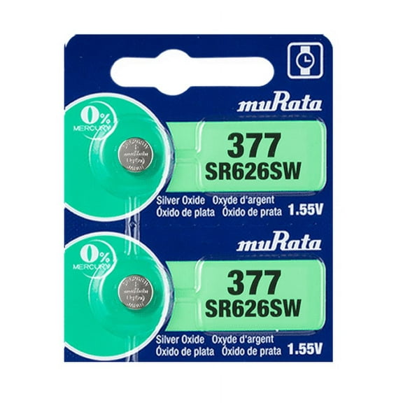 Murata 377 Battery 1.55V Silver Oxide Watch Button Cell (2 Batteries)