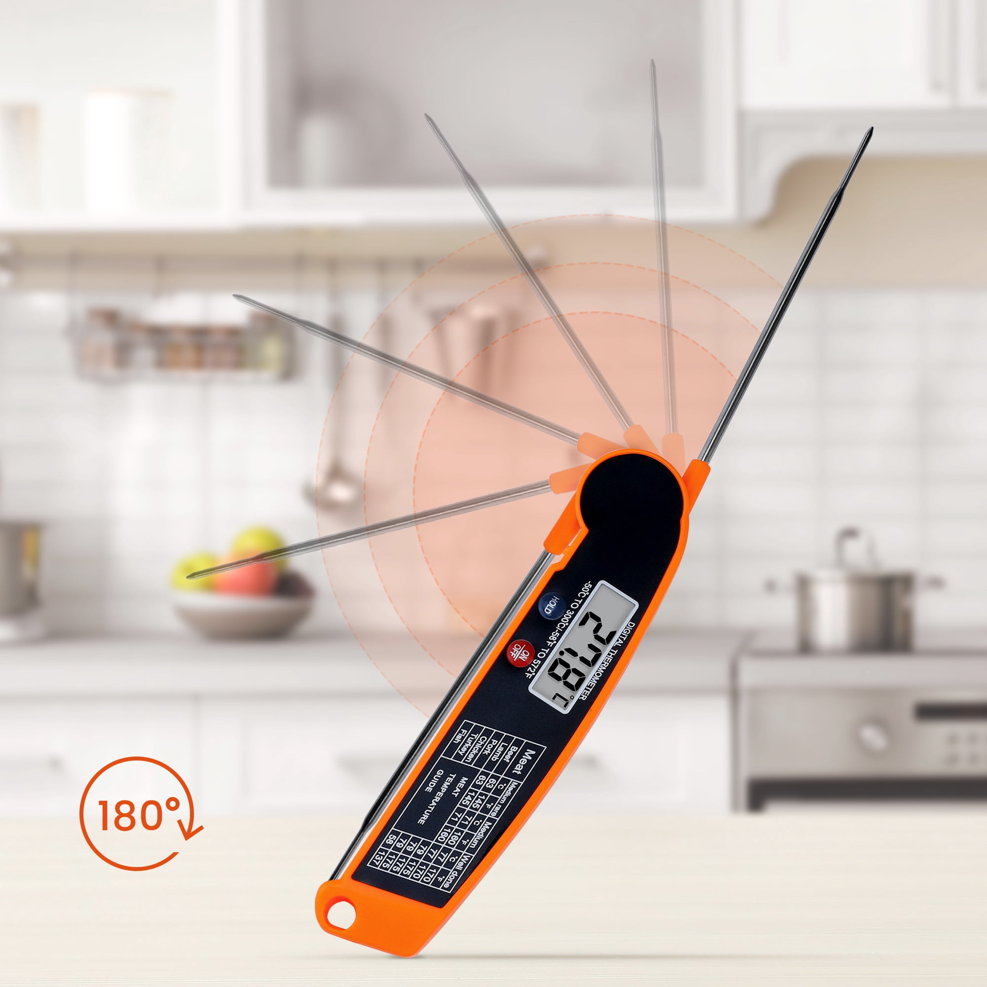 Unique Bargains Strong Plastic Digital Meat Thermometer Orange 10.4x1.6x0.6 in