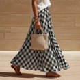 thumbnail image 5 of Maxi Skirts for Women Elastic Waist A Line Plaid Skirts Summer Casual Pleated Gingham Flowy Long Skirts, L, 5 of 7