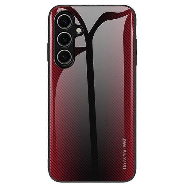 For Samsung Galaxy S25 Case Carbon Fiber Texture Tempered Glass TPU Phone Cover - Black
