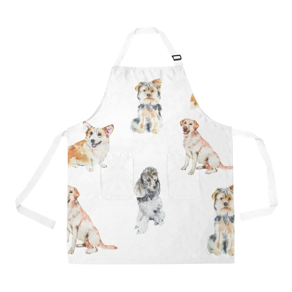 ASHLEIGH Aprons Dog Apron Women Men Aprons With Two Pockets For Kitchen ...