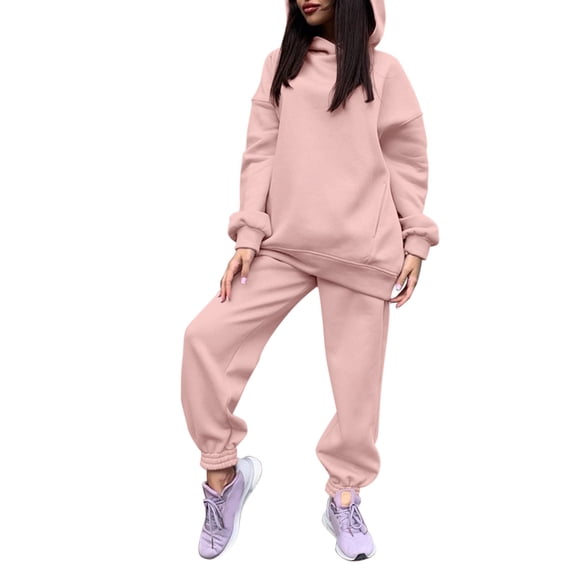 Baqcunre Women's Hooded Long-Sleeved Patchwork Sweatshirt and Solid Sweatpant Sets Size S-XL,Sweat Set for Women Fall Outfits Women Trendy Womens Fashion Two Piece Sets for Women Beige