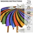 thumbnail image 3 of Abstract Rainbow Tablecloth, Retro 1960 1970s Style Colorful Summer Hippie Sunburst Groovy Swirl Print Table Cloth Cover for Home Dining Room Party, Round(60x60in), 3 of 6