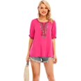 thumbnail image 1 of Blusa informal de manga corta con borlas y bordado bohemio mexicano de verano para mujerRoseLarge, 1 of 5