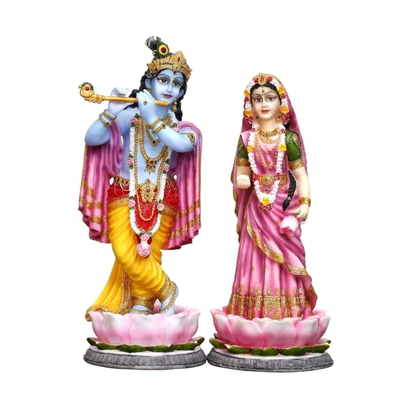 Sri Krishna Culture- Hand Crafted Big Standing Radha Krishna Pair-Hindu God and Goddess Idol/Statue/Murti/Figurine(12")-Polyster Resin-Multicolour-Showpieces for Gifting and Home Decor