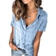 thumbnail image 2 of Qarigey Blusa de gasa casual para mujer Camisa de manga corta con botones Prendas para la parte del cuerpo azul XXL, 2 of 4