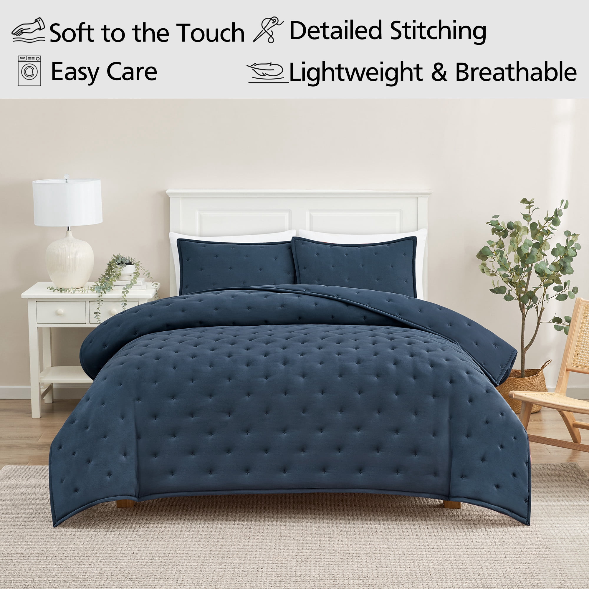 Mainstays King Comforter Set, All-Season, 3-Piece, Navy
