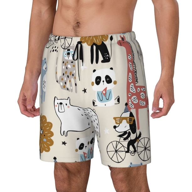 Balery Hand Drawn Animals Bañador para hombre, shorts de playa de secado rápido con entrepierna y forro de compresión-Medium
