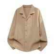 thumbnail image 6 of Camp Collar Shirt Men Lapel Button Front Blouse Casual Chest Pocket Loose Fit Long Sleeve Daily Tops with Relaxed Curved Hem Design Coffee,XL, 6 of 6