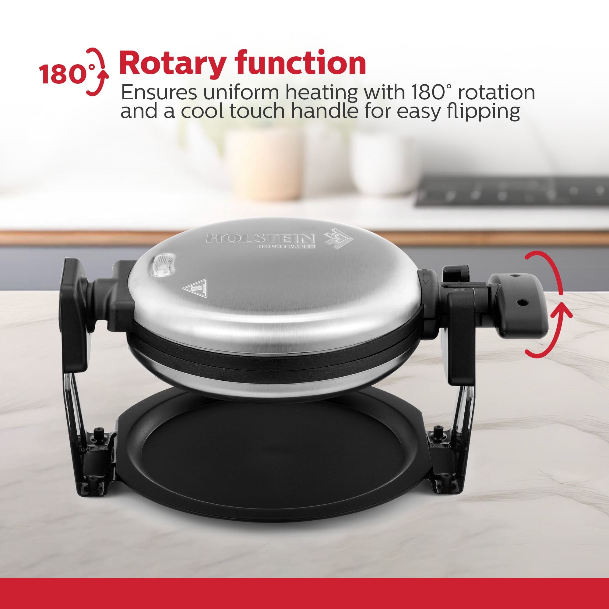 Holstein Housewares Rotary Belgian Waffle Maker, Stainless Steel Electric Belgian Waffle Makers
